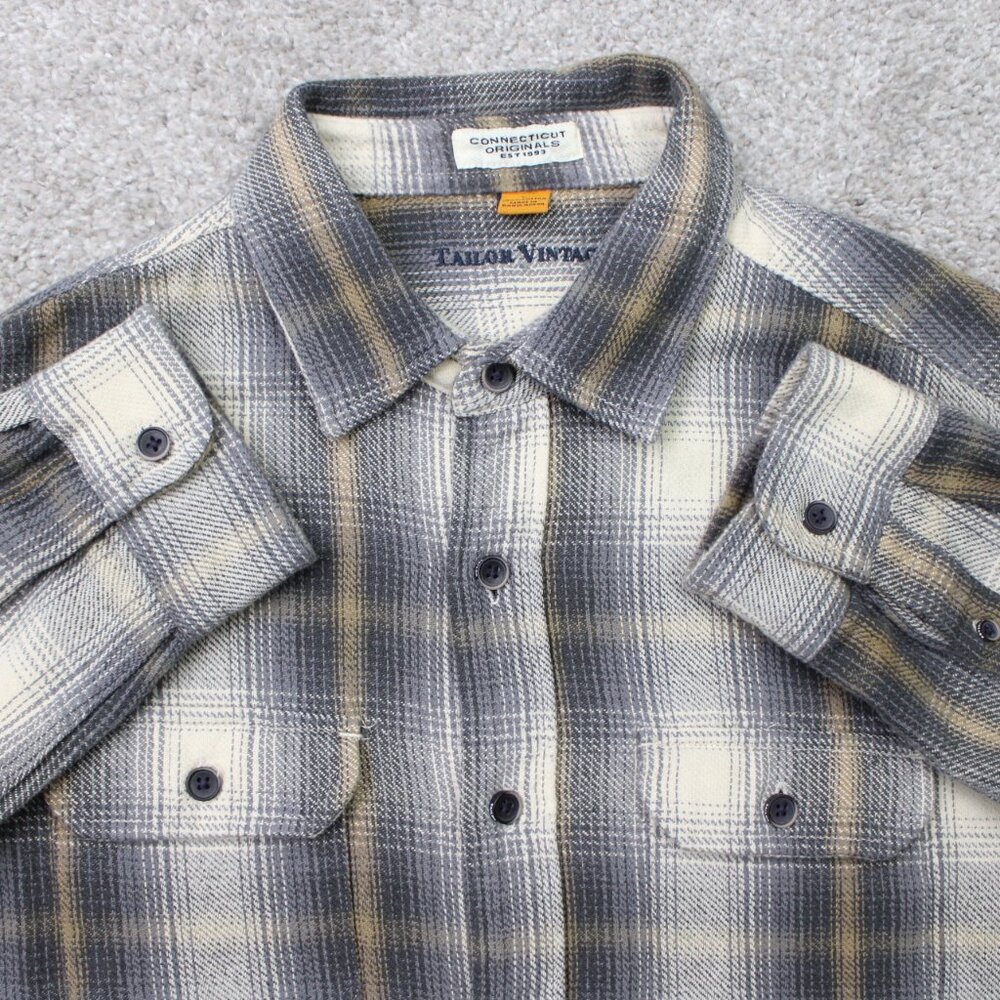 Tailor Vintage Shirt Mens Large Gray/Yellow Cotton Heavy Flannel‎ Long Sleeve